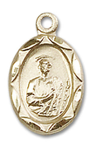 Embellished St Jude Medal Charm - 14kt Gold Oval Pendant 0301J