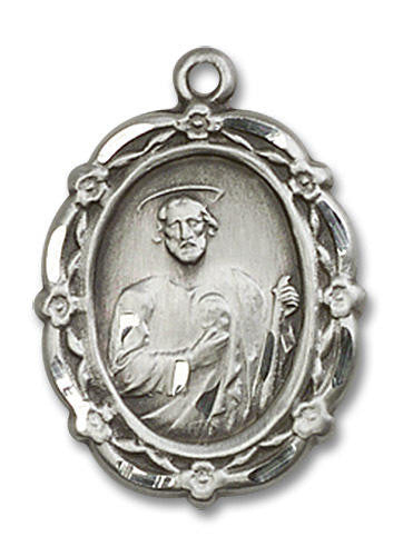 Embellished St Jude Medal - Sterling Silver 7/8 x 5/8 Oval Pendant 4146JSS