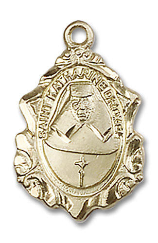 Embellished St Katharine Drexel Medal - 14kt Gold 3/4 x 1/2 Pendant 0822KD