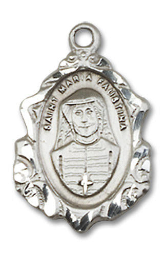 Embellished St Maria Faustina Medal - Sterling Silver 3/4 x 1/2 Pendant 0822MFSS
