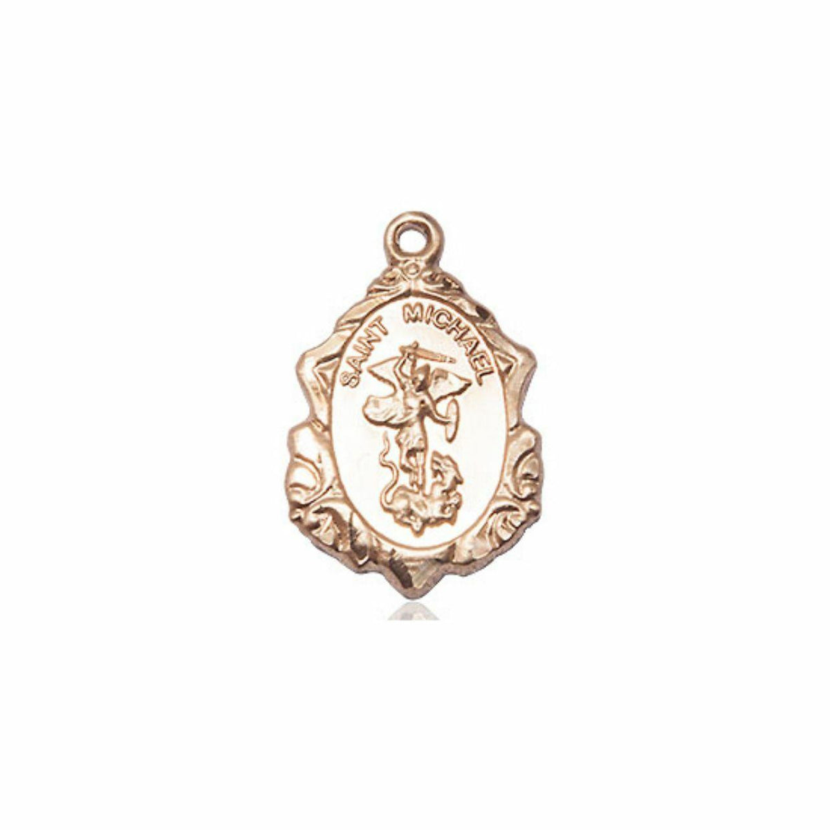 Embellished St Michael Medal - 14kt Gold 3/4 x 1/2 Pendant 0822R