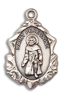 Embellished St. Peregrine Medal - Sterling Silver 3/4" x 1/2" Pendant (0822PSS)