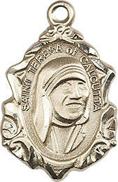 Embellished St Teresa of Calcutta Medal - 14kt Gold 3/4 x 1/2 Pendant 0812