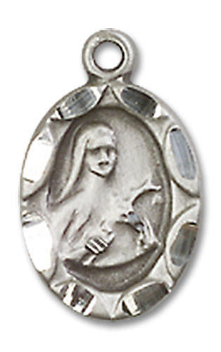 Embellished St Theresa Medal Charm - Sterling Silver Oval Pendant 0301TSS