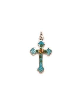Enameled Budded Cross Necklace - Sterling Silver Pendant on 18 Stainless Chain SX0727SH