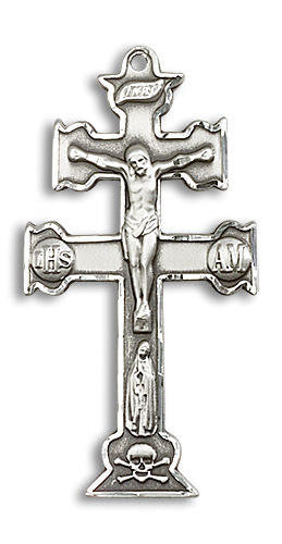 Extra Large Caravaca Crucifix Pendant - Sterling Silver 1 1/2 x 3/4 6084SS