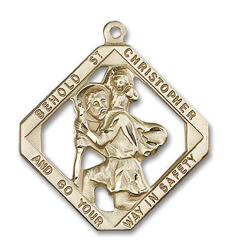 Extra Large Cut Out St Christopher Pendant - 14kt Gold 1 3/4 x 1 1/2 5628