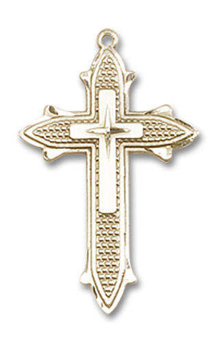 Extra Large Embellished Cross On Cross Pendant - 14kt Gold 1 3/8 x 3/4 6059