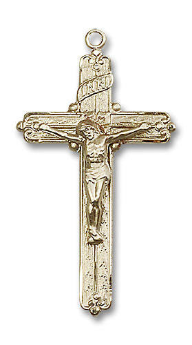 Extra Large Embellished Crucifix Pendant - 14kt Gold 1 3/8 x 3/4 0655