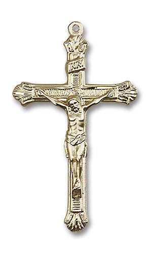 Extra Large Embellished Crucifix Pendant - 14kt Gold 1 7/8 x 1 0657