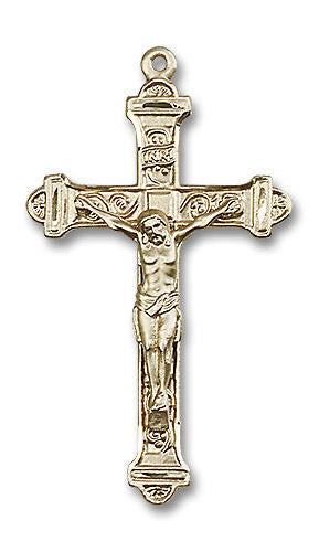 Extra Large Embellished Crucifix Pendant - 14kt Gold 1 7/8 x 1 0658
