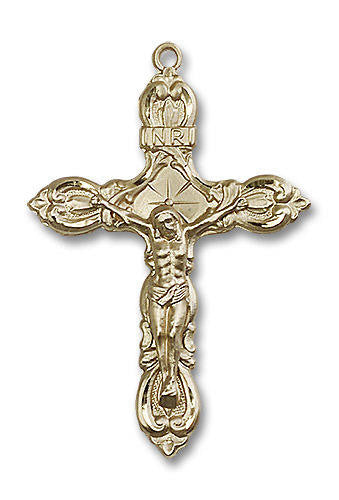 Extra Large Embellished Crucifix Pendant - 14kt Gold 1 7/8 x 1 1/4 0646