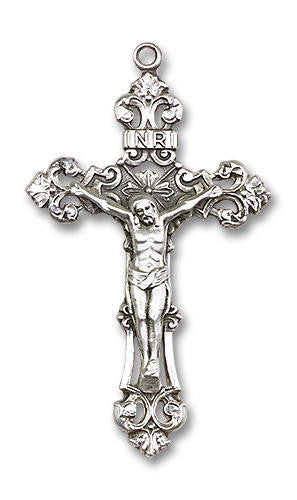 Extra Large Embellished Crucifix Pendant - Sterling Silver 1 7/8 x 1 1/8 0647SS
