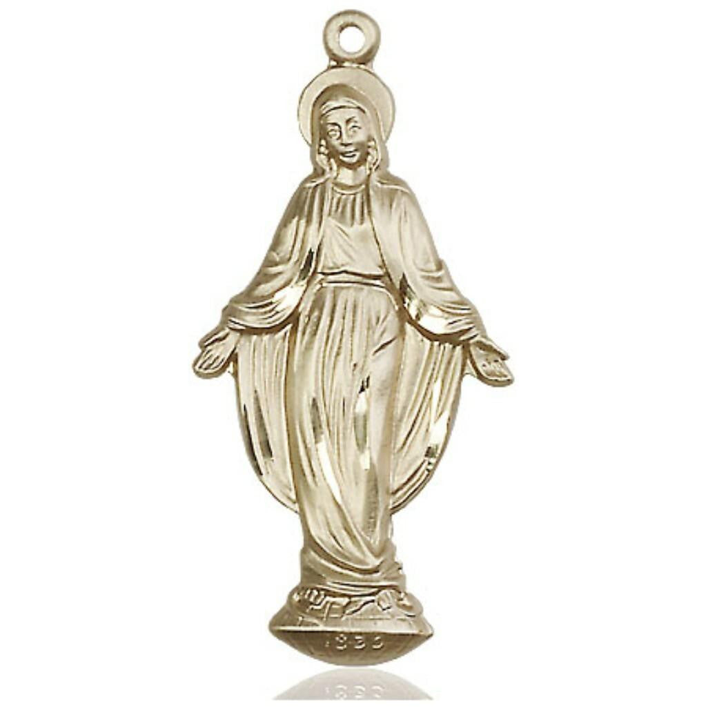 Extra Large Miraculous Mary Figurine Pendant - 14kt Gold 1 3/8 x 5/8 4269