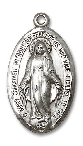 Extra Large Miraculous Medal - Sterling Silver 1 3/8 x 3/4 Oval Pendant 1653SS