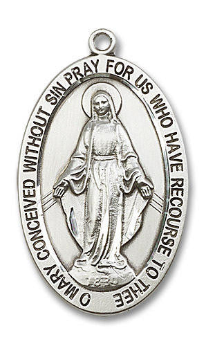 Extra Large Miraculous Medal - Sterling Silver 1 5/8 x 1 Oval Pendant