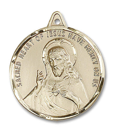 Extra Large Scapular Medal - 14kt Gold 1 3/8 x 1 1/4 Round Pendant 0203S