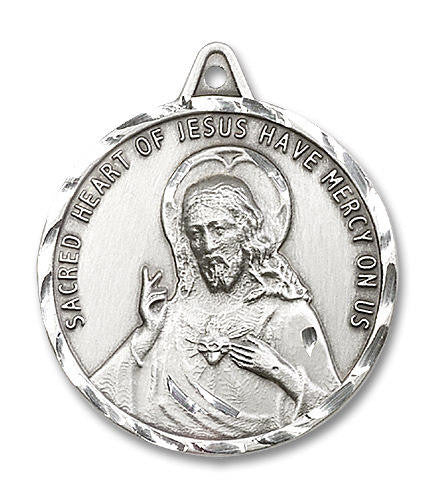 Extra Large Scapular Medal - Sterling Silver 1 3/8 x 1 1/4 Round Pendant 0203SSS