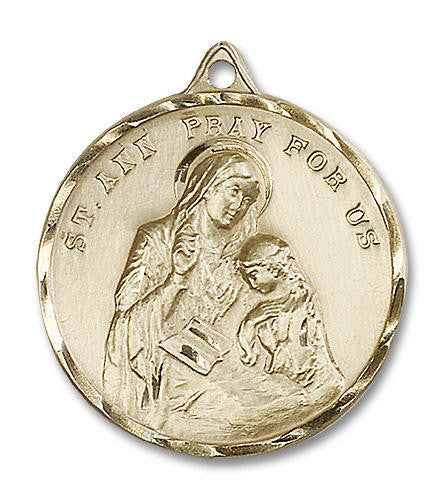 Extra Large St Ann Medal - 14kt Gold 1 3/8 x 1 1/8 Round Pendant 0203A