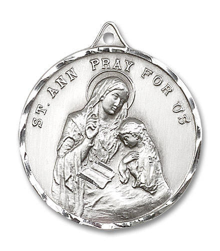 Extra Large St Ann Medal - Sterling Silver 1 3/8 x 1 1/8 Round Pendant 0203ASS
