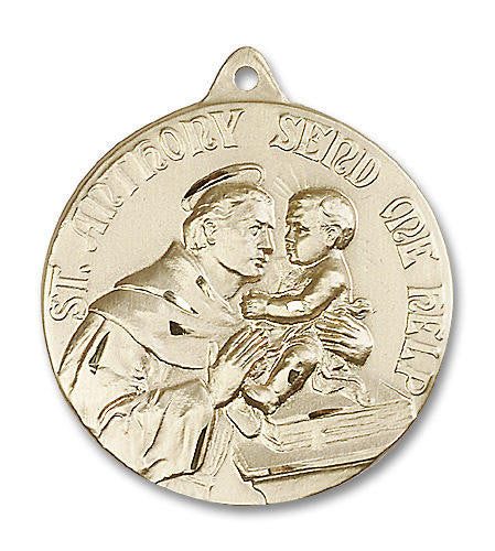 Extra Large St Anthony Medal - 14kt Gold 1 3/8 x 1 1/8 Round Pendant 0203D