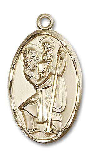 Extra Large St Christopher Medal - 14kt Gold 1 3/8 x 3/4 Oval Pendant 1655