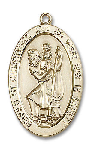 Extra Large St Christopher Medal - 14kt Gold 1 5/8 x 1 Oval Pendant 5851