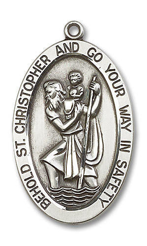 Extra Large St Christopher Medal - Sterling Silver 1 5/8 x 1 Oval Pendant 5851SS
