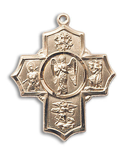 Extra Large St Gabriel Warrior 5-Way Medal - 14kt Gold 1 3/8 x 1 1/8 Pendant 5729
