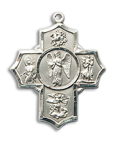Extra Large St Gabriel Warrior 5-Way Medal - Sterling Silver 1 3/8 x 1 1/8 Pendant 5729SS