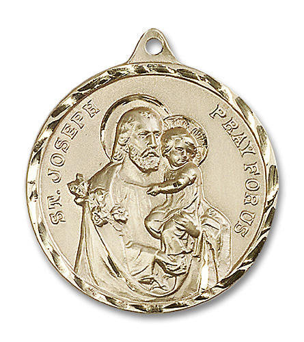 Extra Large St Joseph Medal - 14kt Gold 1 3/8 x 1 1/8 Round Pendant 0203K