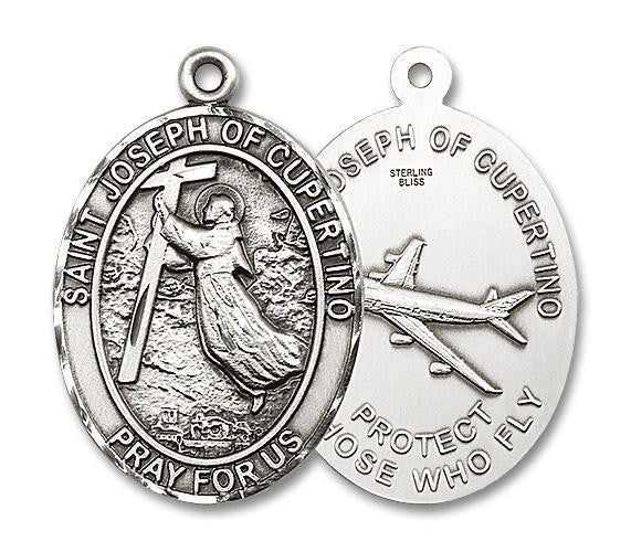 Extra Large St Joseph of Cupertino Pilot Medal - Sterling Silver 1 7/8 x 1 1/4 Pendant 6057SS