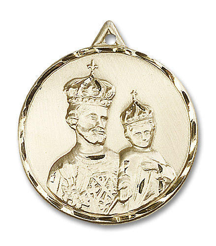 Extra Large St Joseph with Jesus Medal - 14kt Gold 1 3/8 x 1 1/4 Round Pendant 0201K