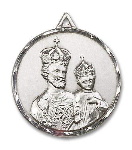 Extra Large St Joseph with Jesus Medal - Sterling Silver 1 3/8 x 1 1/4 Round Pendant 0201KSS