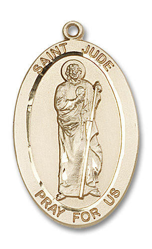 Extra Large St Jude Medal - 14kt Gold 1 5/8 x 1 Oval Pendant 5951