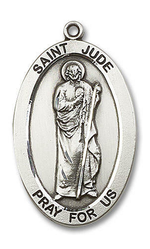 Extra Large St Jude Medal - Sterling Silver 1 5/8 x 1 Oval Pendant 5951SS