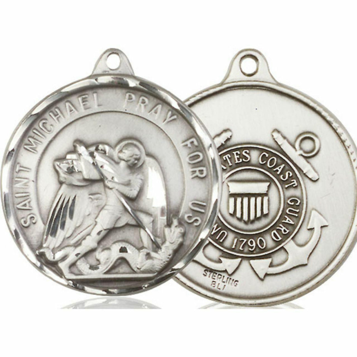 Extra Large St Michael Coast Guard Medal - Sterling Silver 1 3/8 x 1 1/4 Round Pendant 0201SS3