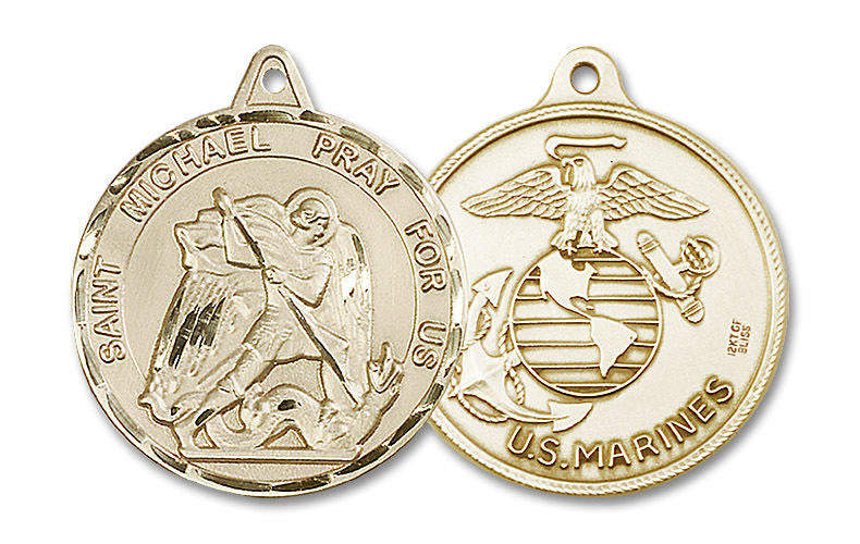 Extra Large St Michael Marines Medal - 14kt Gold 1 3/8 x 1 1/4 Round Pendant 0201