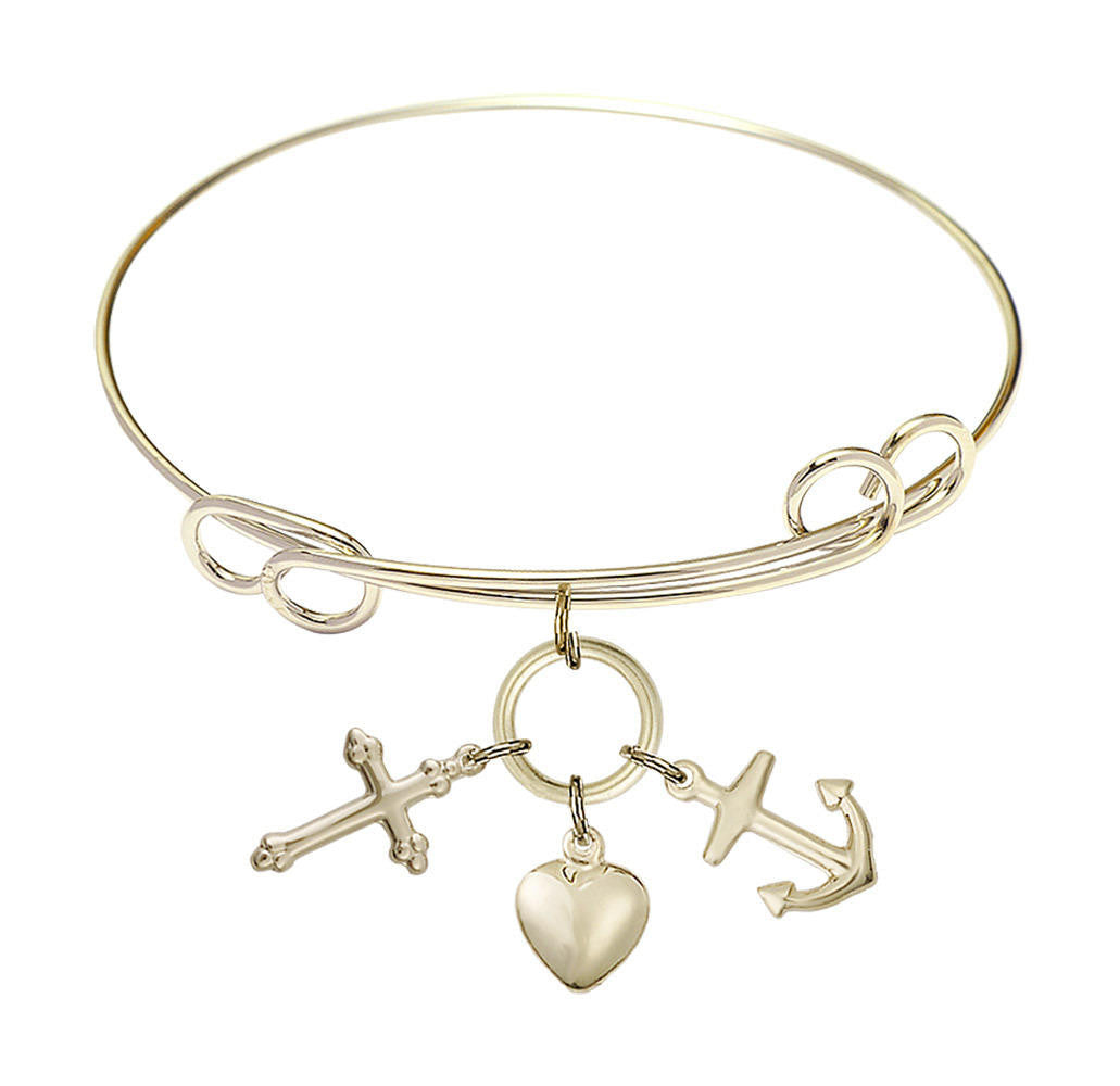 Faith, Hope and Charity Double Loop Bangle Bracelet - Gold-Filled Charm