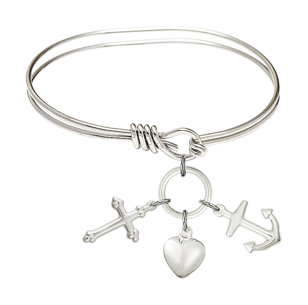 Faith, Hope and Charity Eye Hook Bangle Bracelet - Sterling Silver Charm 4158SS