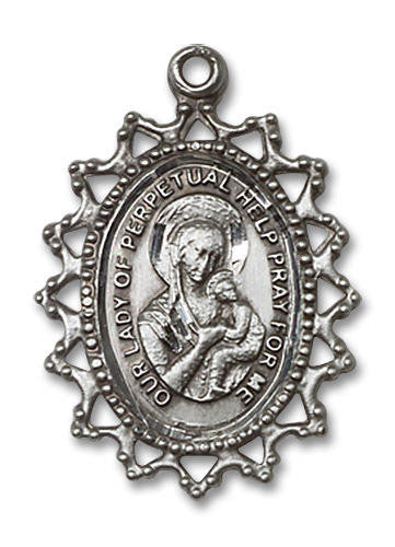 Filligree Large Our Lady of Perpetual Help Medal - Sterling Silver 1 x 3/4 Pendant 1619HSS