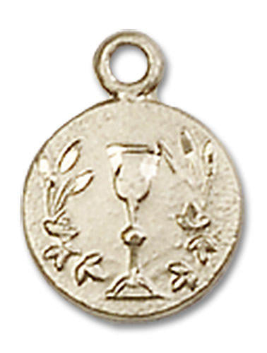 First Communion Chalice Medal Charm - 14kt Gold Round Pendant 2515