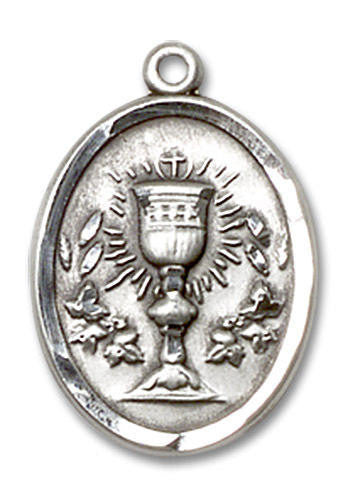 First Communion Chalice Medal - Sterling Silver Oval Pendant 2 Sizes