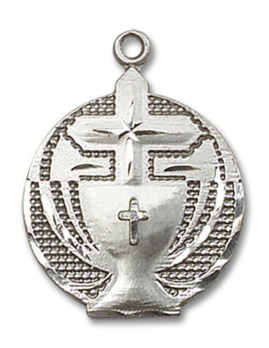 First Communion Medal - Sterling Silver 7/8 x 5/8 Round Pendant 2530SS