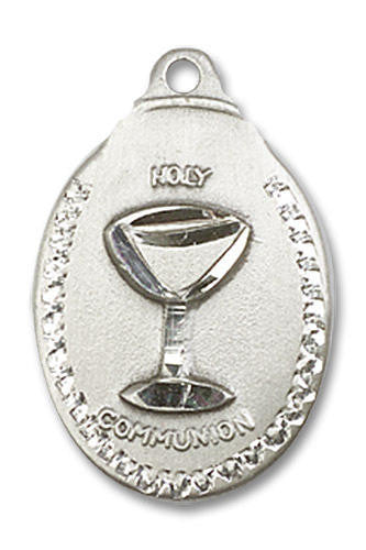 First Holy Communion Medal - Sterling Silver 7/8 x 1/2 Oval Pendant 0599WSS