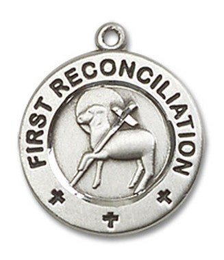 First Reconciliation Medal - Sterling Silver 5/8" x 1/2" Round Pendant (4008SS)
