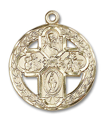 Framed 4-Way Medal - 14kt Gold 1 1/8 x 1 Round Pendant 0043C