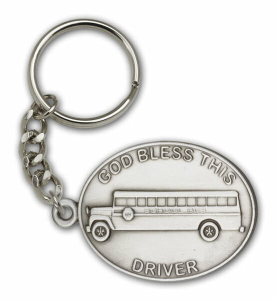 God Bless This Bus Driver Keychain - Silver Finish