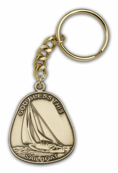 God Bless This Sailboat Keychain - Gold Finish