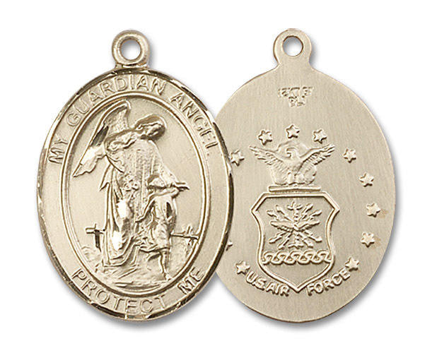 Guardian Angel Air Force Medal - 14kt Gold Oval Pendant 3 Sizes